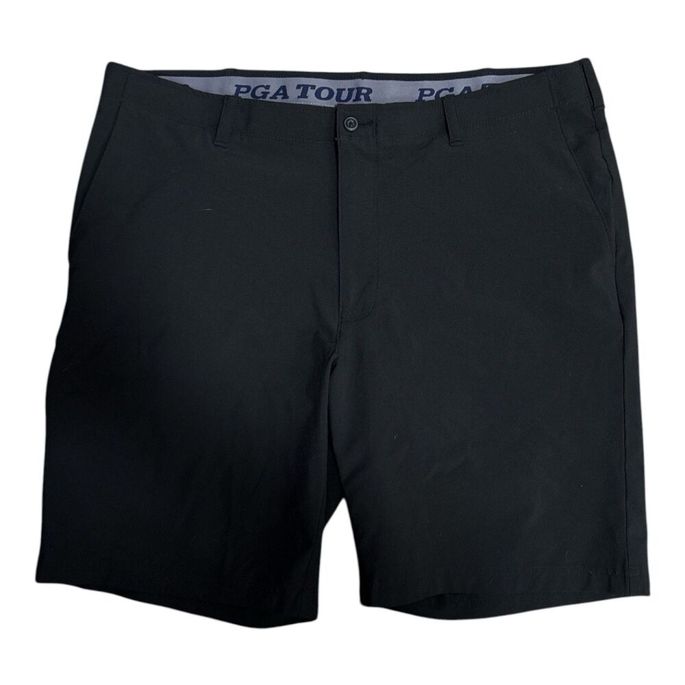 PGA Tour Mens Golf Shorts Black Size 40 Performance Stretch Flat Front Casual